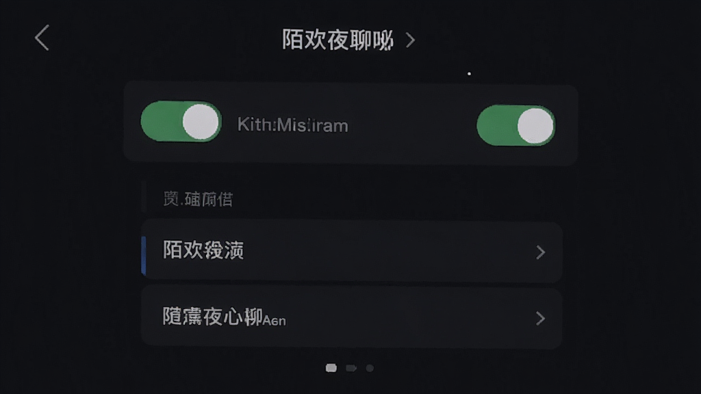 陌欢夜聊隐私设置界面,开关按钮和选项列表整齐排列,深色背景,风格简洁,细节清晰,高清画质