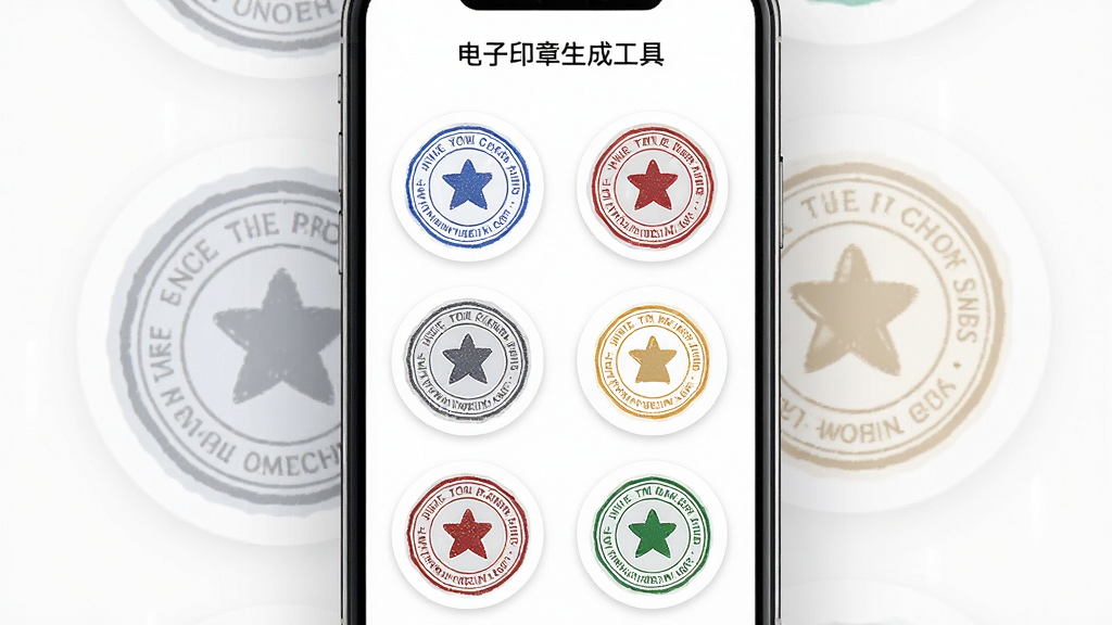 一张电子印章生成工具的模板选择界面截图,画面为手机竖屏布局,屏幕中排列着多个圆形和椭圆形印章模板卡片,每个卡片上有不同颜色的印章预览图,顶部有