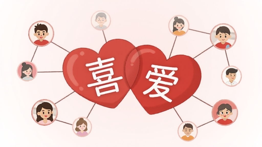 һ���廭�����������������໥�����ĺ�ɫ���ģ������Ϸֱ�д�š�ϲ���͡���������Χ������ϸ�����ӵ�Сͷ��ͼ�꣬��������ƥ�䣬����Ϊ����ɫ���䣬����Լ�����������������޶���Ԫ��