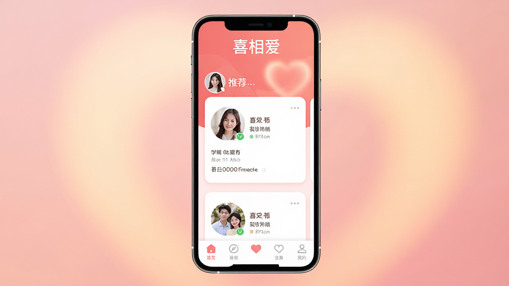 һ��չʾ�ֻ���Ļ��ͼƬ����Ļ����ʾ��ϲ�మAPP�Ľ��棬������ɫ��Ϊ��ů�ķۺ�ɫ���ɫ�������С�ϲ�మ�����ֱ�ʶ���м����û��Ƽ���Ƭ����Ƭ����ͷ��ͻ�����Ϣ���ײ��е�����������Ϊ��͵Ľ�����Σ���������ܰ���������������ɾ����޶���Ԫ��
