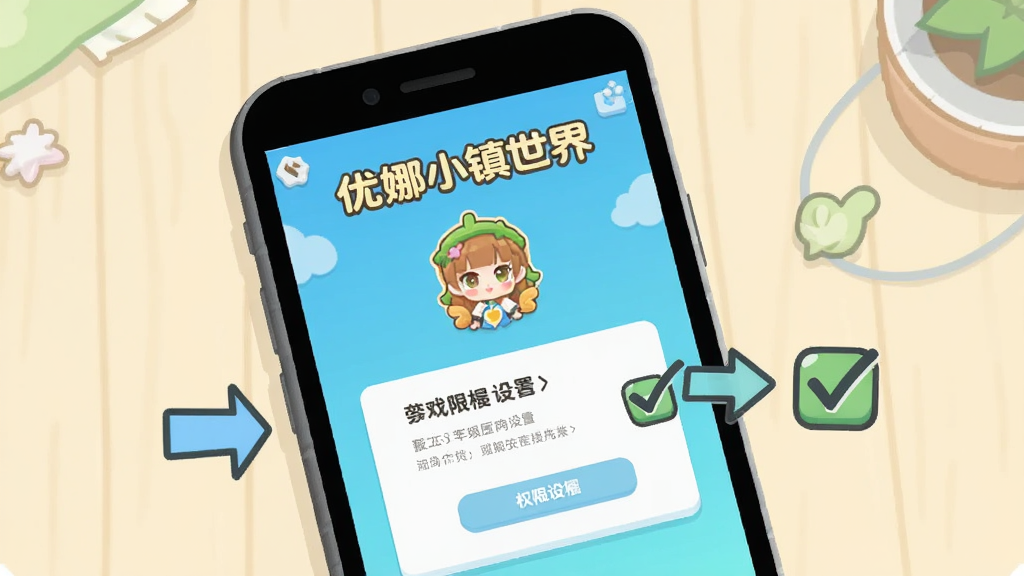 卡通风格的游戏安装教程示意图,画面展示一部智能手机屏幕,屏幕上显示