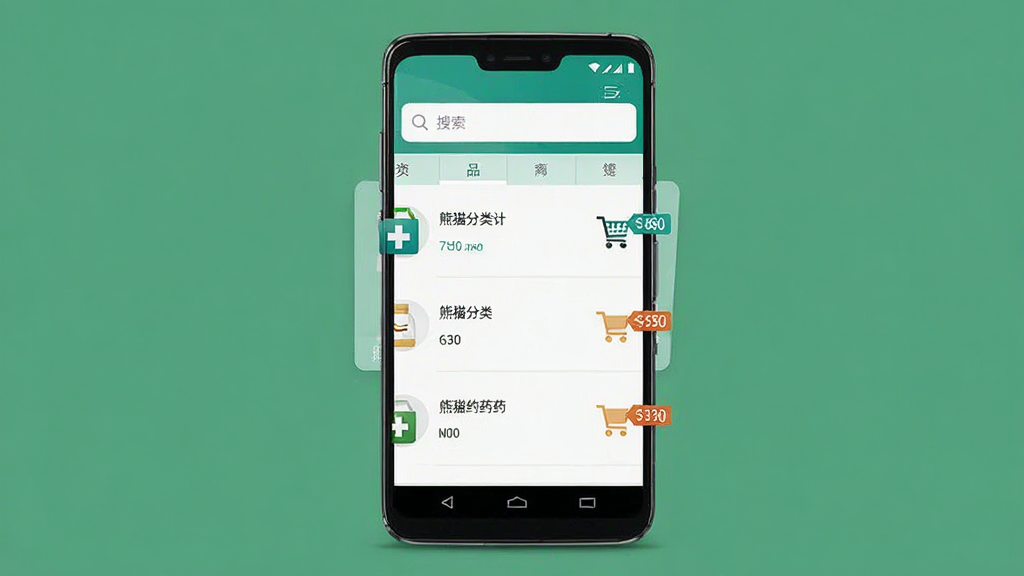 ��èҩҩ�ֻ�Ӧ�ý���չʾ������Ϊһ��������׿�ֻ�����Ļ����ʾҩƷ�����б��������������ּ���������Ű�������½ṹ�����Ϊ�ִ�ҽ������磬ϸ�ڰ���ҩ��ͼ�ꡢ���ﳵ��ť���۸��ǩ�����ʸ��壬�ɾ����޶���Ԫ��