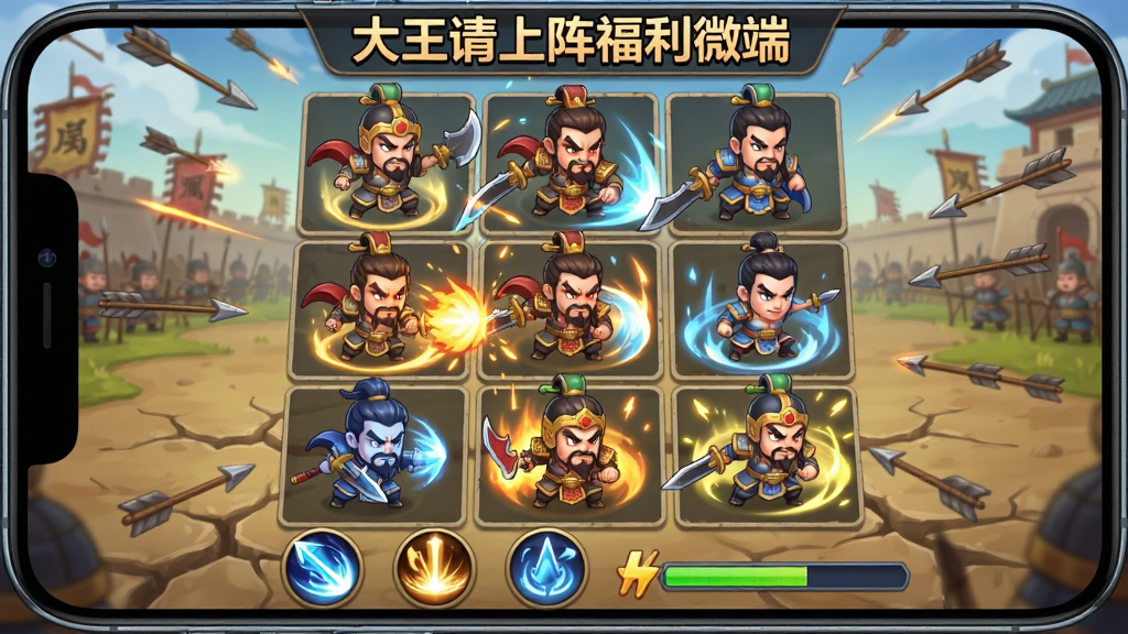 手机屏幕展示九宫格战斗布阵界面,上方有