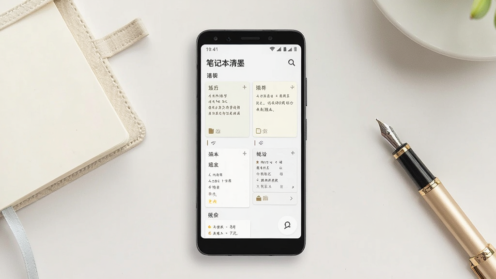 整体画面以浅色系为主,中央放置一部安卓手机,手机屏幕显示