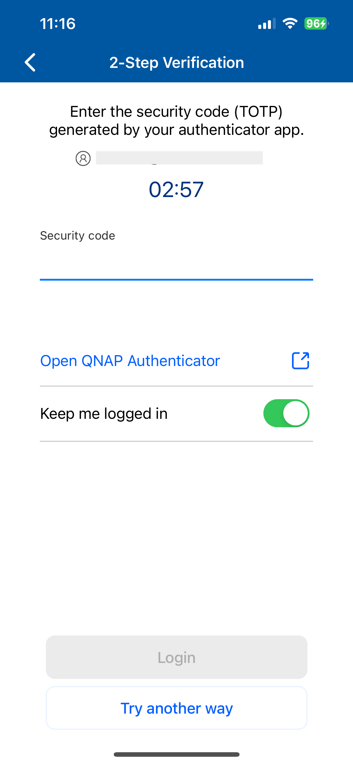 QNAP Authenticator手机App绑定NAS账号扫码界面