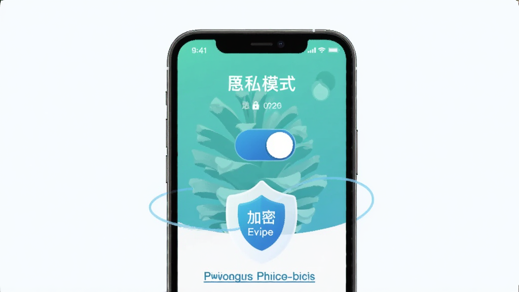 一张展示松果倾诉心理咨询APP隐私保护设置的插图,主体为手机屏幕内显示匿名模式开关与加密标识,布局为上下结构,风格安全可靠,细节包含盾牌图标与隐私协议链接,画质高清,干净,无多余元素。