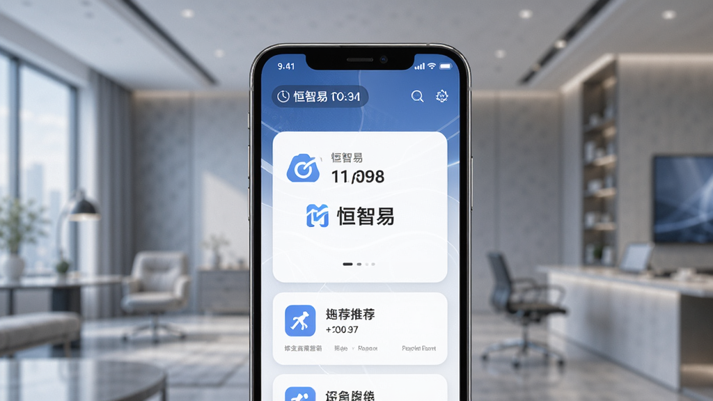 恒智易智能场景识别界面展示,主体为手机屏幕显示智能推荐卡片,布局居中,排版简洁,风格现代科技感,细节包括时间、图标、文字“恒智易”,画质高清,干净,无多余元素