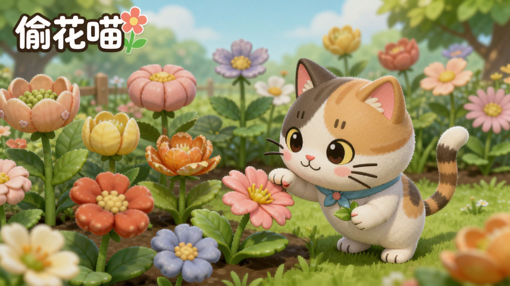 ͵����Ӧ���ڻ�԰�����ͼ��񣬻�������һƬ���⻨԰����ɫ����ʢ����һֻ��ͨè����������ժ�����������Ͻ���͵�������ֱ�ʶ������ɫ��������ů������ϸ��ɾ�