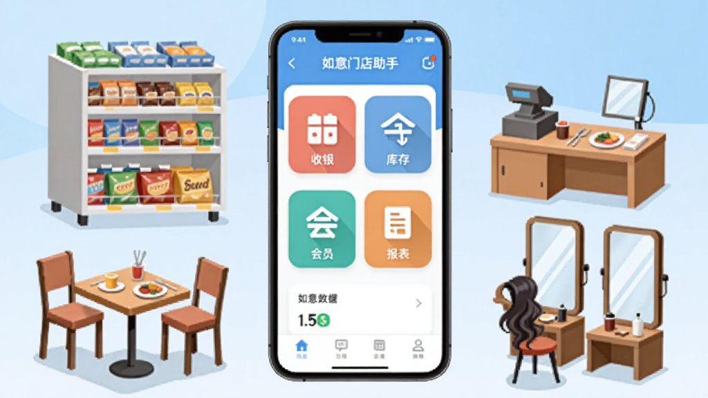 画面中央展示一部智能手机,手机屏幕上显示