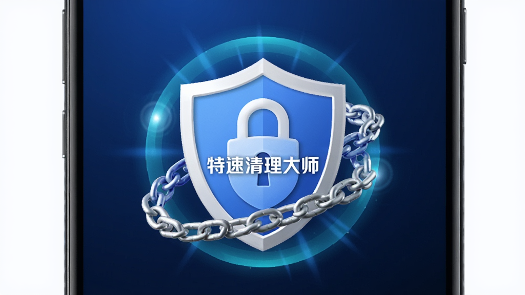 一部安卓手机屏幕显示一个盾牌锁形图标,盾牌中央有