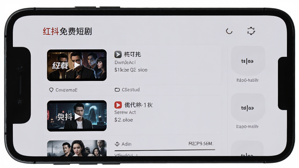 红抖免费短剧的离线缓存管理界面,手机屏幕显示已下载的剧集列表和下载进度条,背景为浅灰色,图标清晰,排版整齐,画质干净,无多余元素