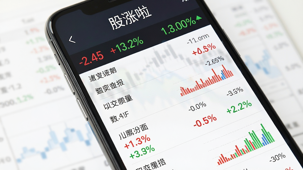 手机界面展示多只股票实时行情列表,顶部有“股涨啦”文字,红绿数字跳动,布局为纵向列表排列,风格简洁金融,细节包含涨跌幅百分比、成交量柱状图,画质清晰,干净,无多余元素