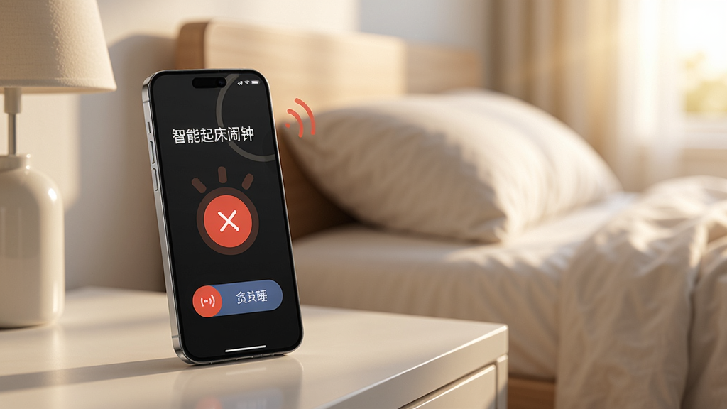 一部手机放置在床头,屏幕显示