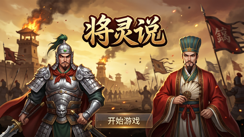 一款三国题材卡牌放置手游的启动界面,画面中央是