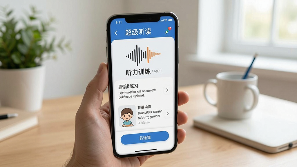 超级听读 英语学习 手机APP界面 听力训练 阅读练习 学习场景 高清画质 干净整洁 无多余元素