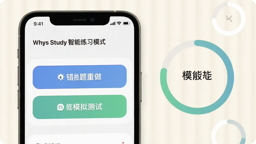 һ��չʾ Whys Study ������ϰģʽ�Ľ���ͼ���ֻ���Ļ����ʾ����������ģ����԰�ť���Ա��н��Ȼ�������Ϊ����װ�ɫ��������ִ���ϸ�����������ʸɾ����޶���Ԫ��