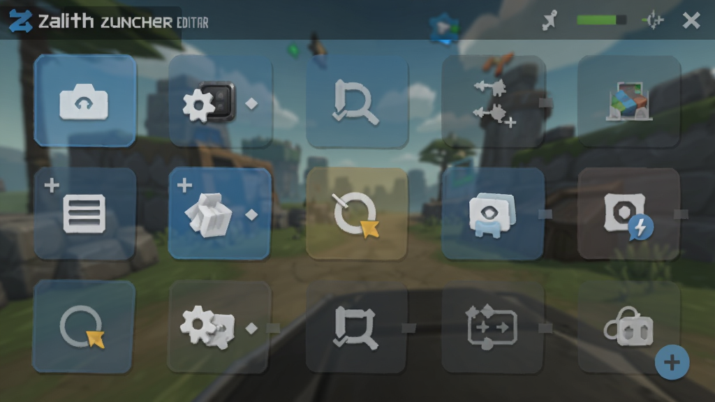 一张 Zalith Launcher 游戏内虚拟按键编辑界面的截图,画面中显示多个可拖拽的按键图标,背景为半透明的游戏画面,布局自由,风格直观,细节清晰,画质高清,干净,无多余元素