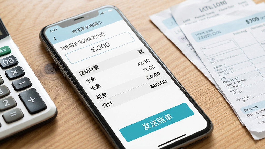 �������ˮ�糭�����ܽ��棬����Ϊ�ֻ���Ļ��д����Ļ����ʾˮ��������������Զ�������ķ�����ϸ�б�������ˮ�ѡ���ѡ���𡢺ϼƽ�����Ŀ����Ļ�·���һ����Ŀ�ķ����˵���ť���ֻ�������һ��ľ�������ϣ��Ա��м�������ˮ��ѽɷѵ�������������ͣ������ʵ�ã����ʸɾ����޶���Ԫ��