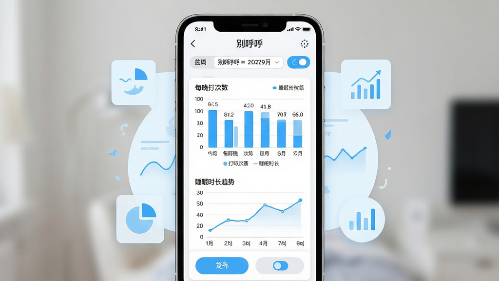 һ��չʾ�����App˯������ͳ��ҳ���ͼƬ�������������ֻ���Ļ��ʾ�����App���ܱ���ͼ��ҳ�棬��Ļ������״ͼչʾÿ����������������ͼչʾ˯��ʱ�����ƣ�������