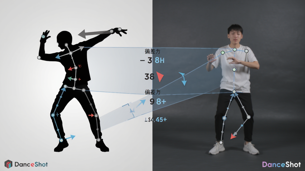 һ��չʾ DanceShot �������븨�����ܵ�ͼƬ������Ϊ�������棬�����Ŀ���赸��Ӱ���Ҳ����û�ʵʱ�������棬�м��а�͸���ο��ߺ�ƫ��Ƕ���ֵ���������ҶԳƣ�����Ϊǳ�ҵ���ҽ��䣻�����ˬֱ�ۣ�ϸ�ڰ��������ؽڵ㡢�����ͷ���Ƕȱ�ʶ�����ʸ���ɾ����޶���Ԫ�أ����������� DanceShot ��ʶ