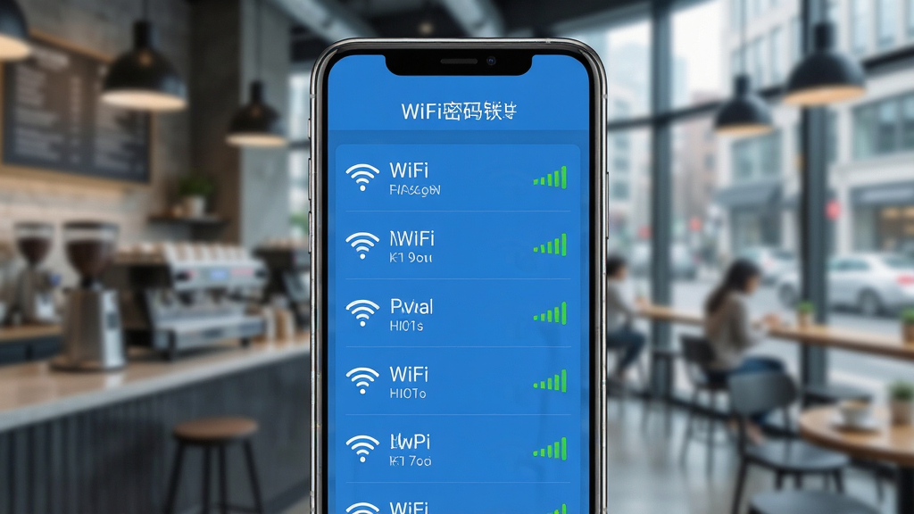 һ��չʾWiFi����Կ��������������ֻ�Ӧ�ý�ͼ�������������ֻ���Ļ����Ļ����ʾWiFi����Կ�׵���ɫ��ˬ���棬�б����ж��WiFi�ȵ����ƺ��ź�ǿ��ͼ�꣬������ģ�����ִ����п��ȹݻ��������Ϊдʵ�Ƽ��磬ϸ�ڰ����ֻ��߿򷴹⡢��Ļ�����������ɼ������ʸ���ɾ����޶���Ԫ�ء�
