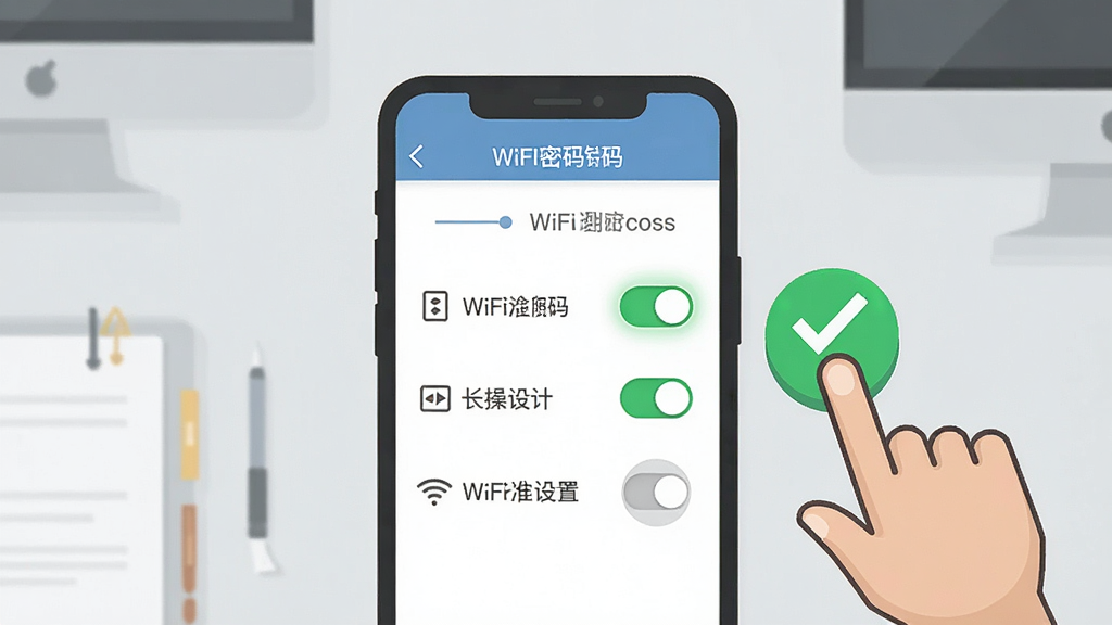 һ��չʾWiFi����Կ�����ֲ���ָ����ʾ��ͼ�������������ֻ���Ļ��ʾWiFi����Կ�׵�Ȩ������ҳ�棬�Ա��п�ͨ������ָ���ͼ�����ɫ�Թ���ǣ�������ǳ��ɫ��Լ�칫���棬���Ϊ��ƽ����ѧ�廭��ϸ�ڰ���Ȩ�޿��صĸ���״̬�����ֱ�ǩ���������ʸɾ��������޶���Ԫ�ء�