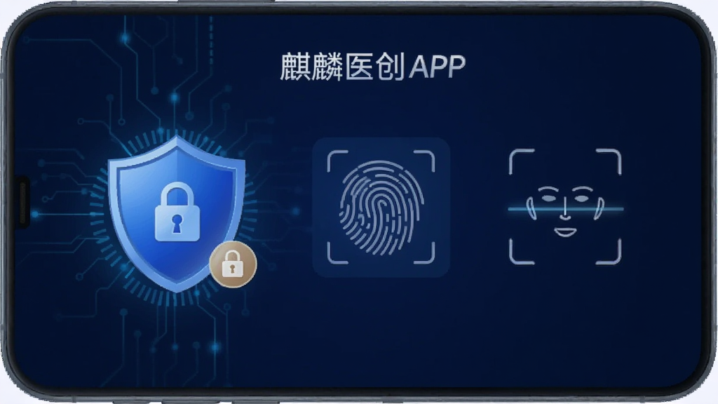����ҽ��APP�İ�ȫ���Ľ��棬��Ļ����ʾ����ͼ��ͼ��ܴ����ʶ������Ϊ����ɫ�Ƽ��з�񣬻�������ָ��ʶ����沿ʶ���ʾ��ͼ�꣬�Ű��࣬�����������ɾ��޶���Ԫ��