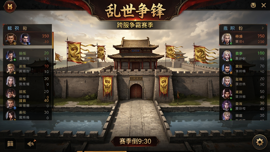 ����չʾ���������桱��������������棬����Ϊһ����ΰ�ĹŴ����ǣ���ǽ���н�ɫ�������ģ���Χ�����Ÿ������ͷ����������а񣬷��Ϊдʵ�ŷ羺����ϷUI��ɫ���Խ𡢺졢����Ϊ����ϸ�ڰ������ǳ��š����Ǻ�����������ʱ�����ʸ��壬��ͼ�Գƣ��޶���Ԫ�ء�