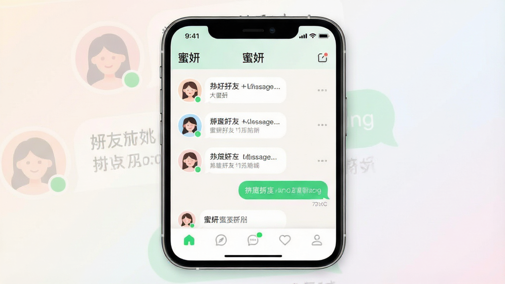 一张手机屏幕正面展示社交聊天软件界面的图片,画面中央是手机,手机屏幕上显示名为