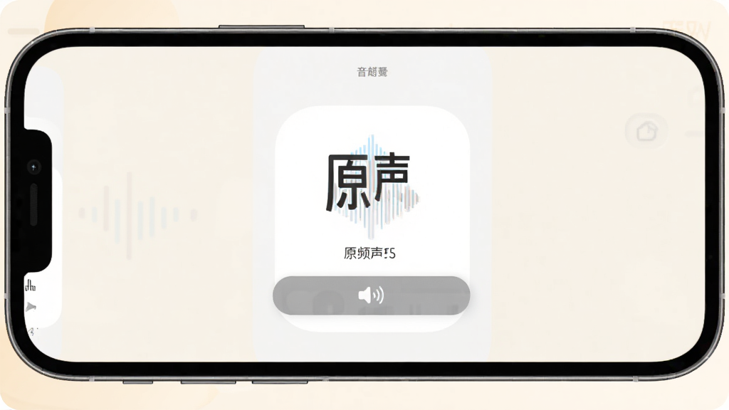 原声APP主界面截图,展示音频提取功能入口,手机屏幕居中放置,浅色背景,界面简洁,功能按钮清晰可见,文字标注“原声”,干净无多余元素,高清画质