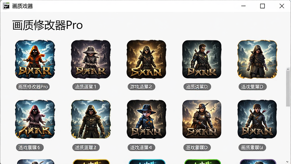 画质修改器Pro多游戏适配管理界面图,画面中展示多个游戏图标排列在软件名称