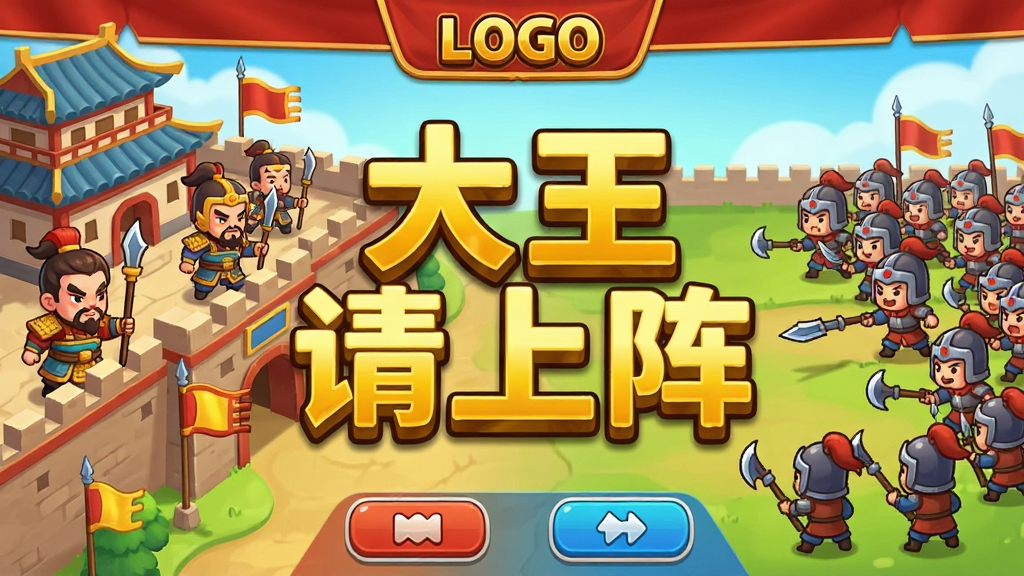 一幅以三国Q版风格为主题的游戏场景插画,画面中央是