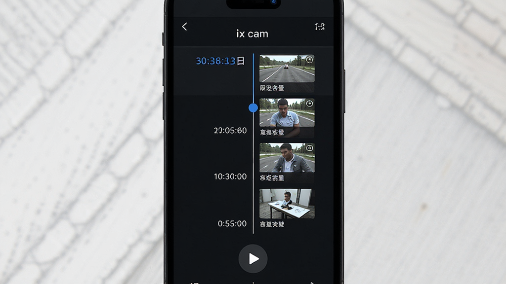 һ��չʾix cam��ʷ¼��طŽ����ͼƬ���������ֻ���Ļ����ʾʱ�����¼��Ƭ������ͼ������Ϊ�ֻ��������У�����Ϊ��ɫ���Ű�ͻ��ʱ�����벥�Ű�ť�����Ϊ��ɫ�Ƽ��磬ϸ�ڰ������ڱ�ǩ��¼��ʱ���ʹ洢������ʾ�������������ɾ����޶���Ԫ��