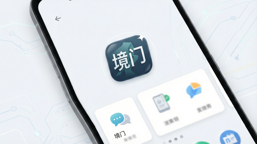 一张展示安卓手机主界面的场景图,画面中央是“境门”应用图标和简洁的功能卡片布局,主体为手机与界面,布局居中,排版清爽,风格为现代扁平化科技风,细节包含图标高光、界面留白、浅色背景,画质高清,画面干净,无多余元素