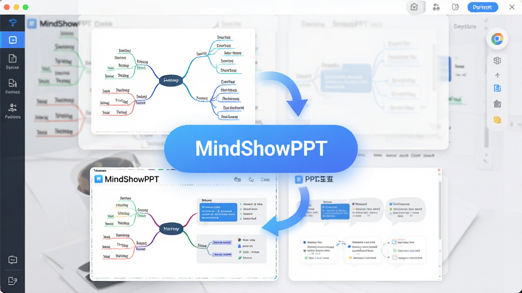 һ��չʾMindShowPPTһ�������Ű湦�ܵ�ͼƬ������Ϊ������������������һ����Ŀ��ת����ť������Ϊ�Ϸ��ǵ����˼ά��ͼ�·������ɵ�PPTԤ�����Ű���ֱ�ۣ����Ϊ��ˬ������Ƽ��磬ϸ�ڰ���������ɫ��ť�������ļ�ͷָʾ������Ŀ�ƬʽԤ�������ʸ���ɾ��޶���Ԫ�أ������д������֡�MindShowPPT��