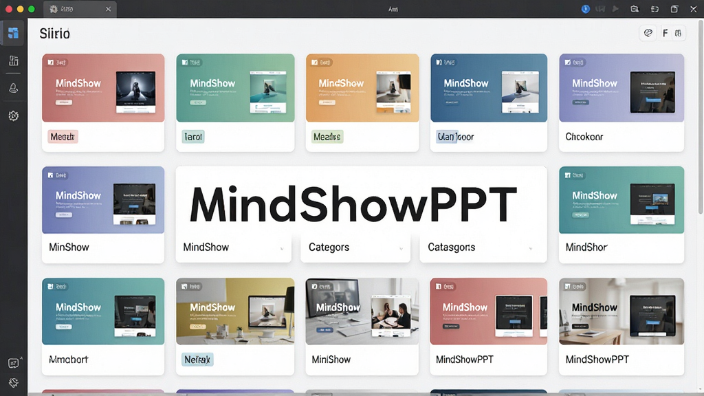 һ��չʾMindShowPPTģ�������ͼƬ������Ϊ����ģ��ѡ��ҳ�棬����Ϊ����״���е�ģ������ͼ���Ű��������򣬷��Ϊ���¼�Լ�Ŀ�Ƭʽ��ƣ�ϸ�ڰ���������ɫ�����������ǩ��Ԥ��Сͼ�����ʸ���ɾ��޶���Ԫ�أ������д������֡�MindShowPPT��