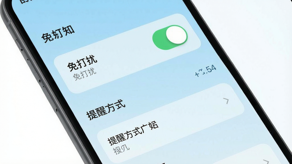 一张展示“乐意”软件消息通知设置界面的手机截图风格图,屏幕内显示免打扰开关与提醒方式选项,背景为浅蓝色渐变,风格清爽,细节清晰,画质干净,无多余元素