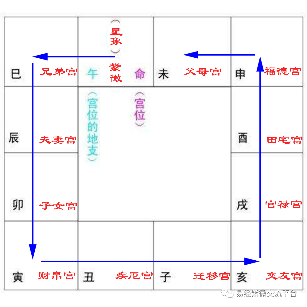 紫薇排盘命宫身宫定位方法示意图