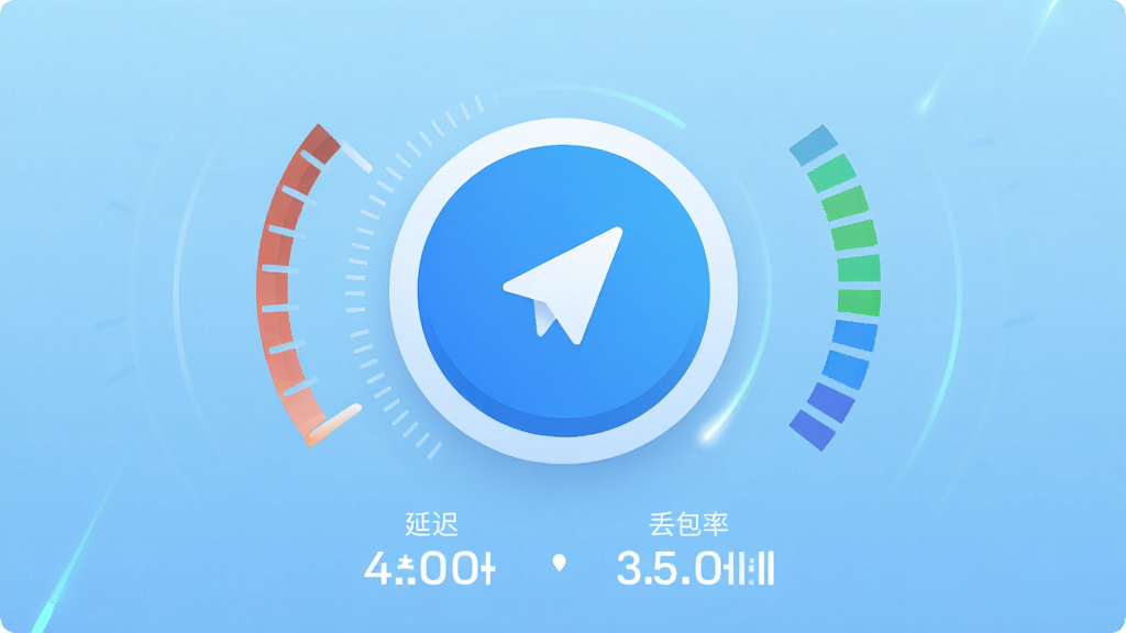 画面中心为一个大号圆形加速按钮,按钮周围环绕速度指针和信号强度条,背景为浅蓝色渐变,按钮下方显示延迟和丢包率数字,主体突出加速按钮,布局居中对称,排版简洁,风格为清新扁平化UI,细节包含微光动效线条,画质清晰干净,无多余装饰