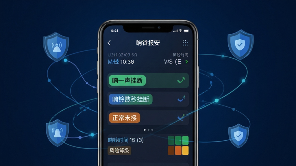 响铃报安智能响铃识别功能展示图,画面主体为一部手机屏幕特写,屏幕中显示响铃报安的识别结果页面,用不同颜色标签标注