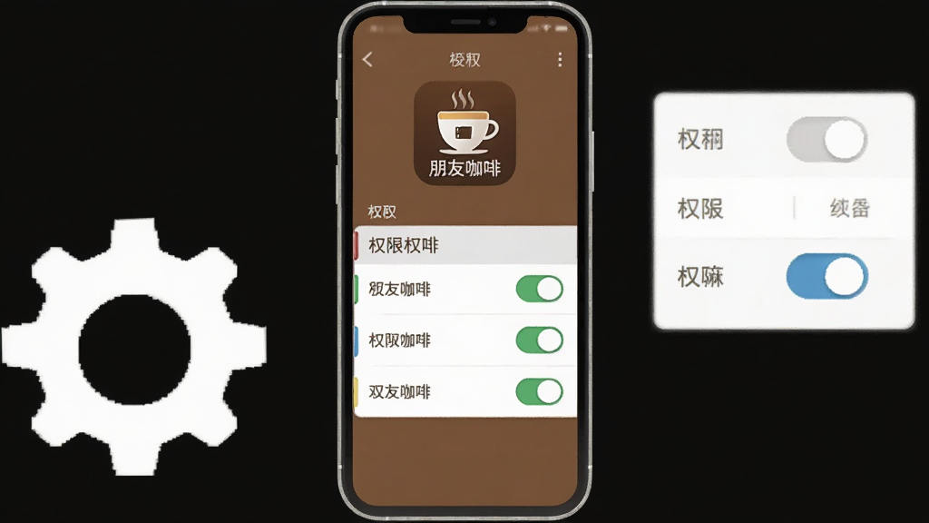 һ�������ֻ���Ļ��ʾ���ѿ���APP�����ý��棬�Ա��г���ͼ���Ȩ�޿���ʾ��ͼ��������ñ�ƽ����Ʒ�񣬲���Ϊ���й�ͼ��ϸ�ڰ��������ѿ��ȡ�Ӧ��ͼ�ꡢȨ���б����֡����ذ�ť�����������������ɾ��޶���Ԫ��