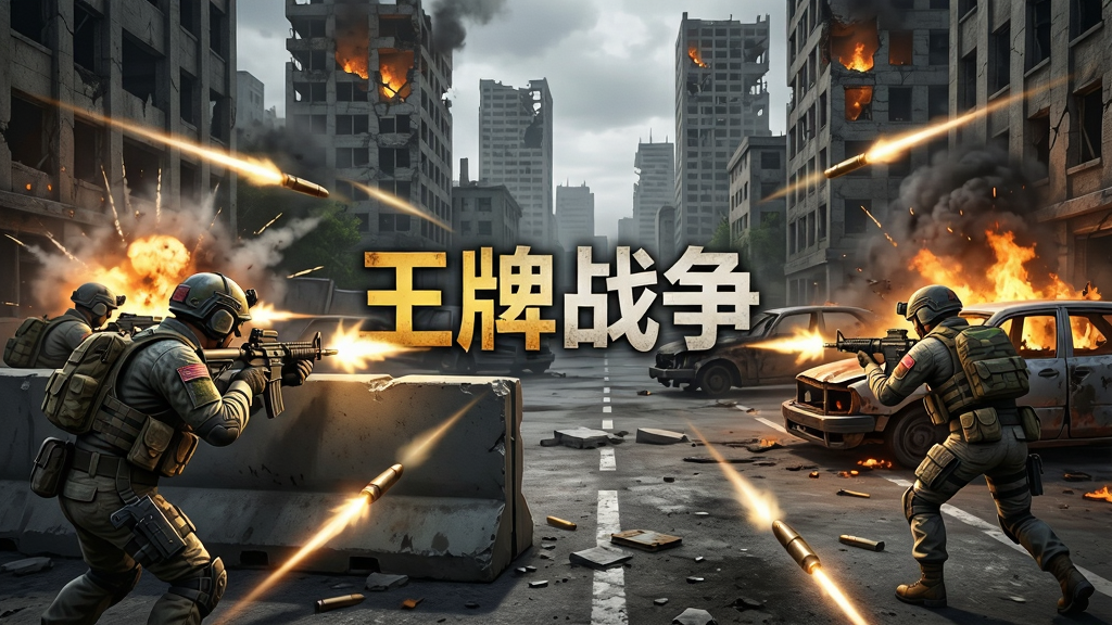 一张多人射击对战场景图,画面展示两支幸存者小队在废弃城市街道中交火,一方躲在掩体后射击,另一方从侧翼包抄,画面中有子弹轨迹和爆炸特效,背景是破败的高楼和燃烧的车辆,画面中央有游戏名称