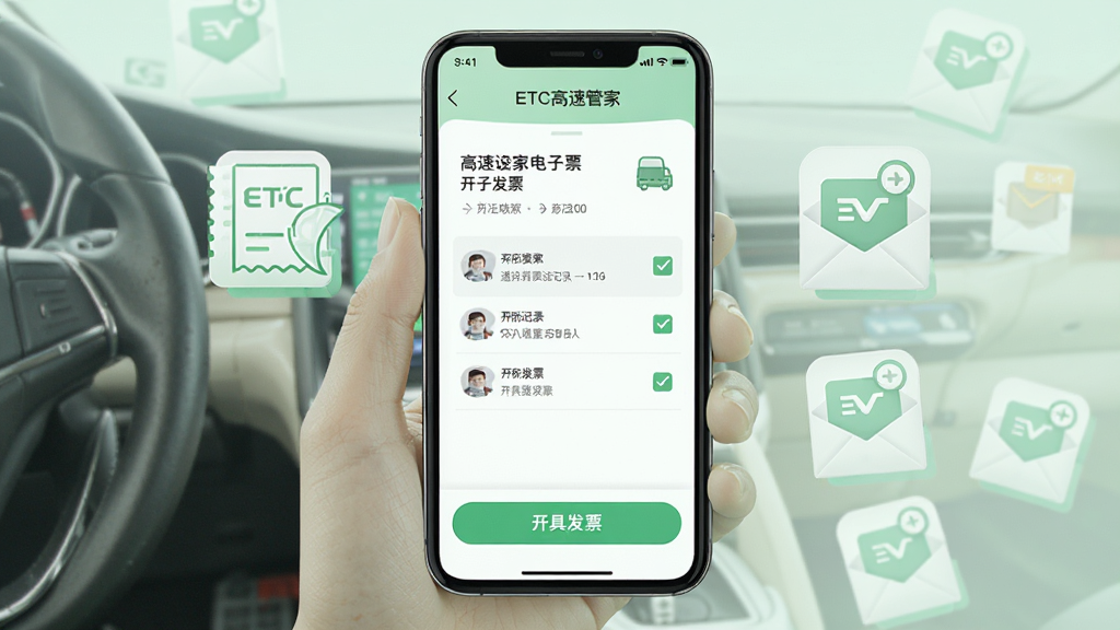 ETC���ٹܼҵ��ӷ�Ʊ���߹���չʾ���ֻ���Ļ����ʾ��Ʊ����ҳ�棬��ѡ�е�ͨ�м�¼���й�ѡ�򣬽����·��С����߷�Ʊ����ť������Ϊ����ɫ���ɫ���䣬�������з�Ʊͼ��������ͼ�꣬��������ˬ�ɾ������ʸ��壬�޶���Ԫ��