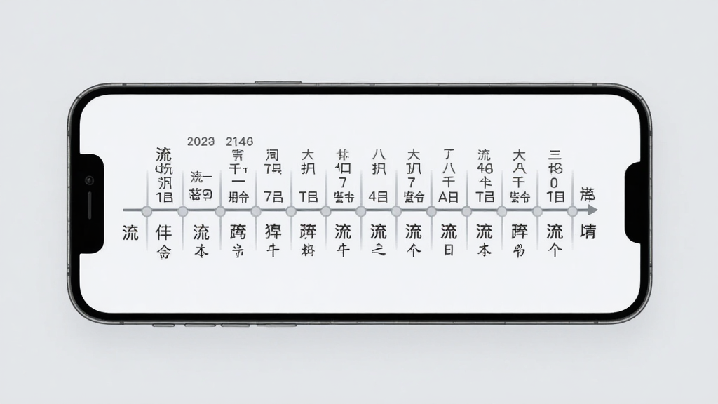 一张展示在雪八字排盘大运流年时间轴的手机界面图,画面中手机屏幕显示着横向的时间轴,上面标注着不同年龄段的大运干支和流年信息,界面设计清晰,背景是浅灰色,风格简约商务,画质清晰,干净无多余元素。