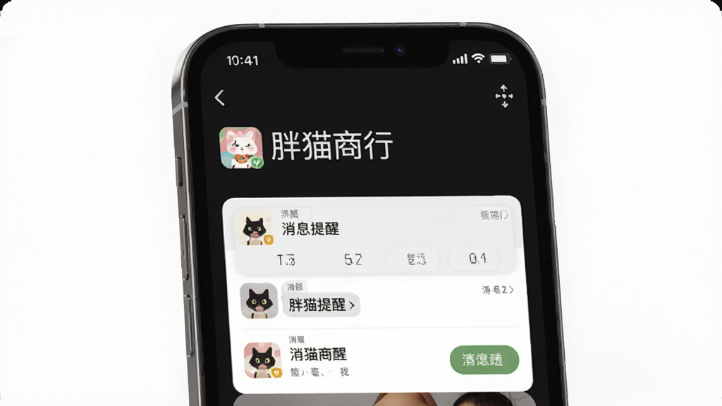 胖猫商行 消息提醒界面示意图
