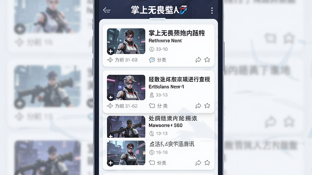 一张掌上无畏契约应用资讯页面截图风格插画,画面展示多条新闻卡片纵向排列,卡片带有标题与缩略图,顶部有掌上无畏契约字样,主体为资讯列表,布局为单列纵向,排版整齐有序,风格简洁明快,细节包含时间标签与分类图标,画质清晰干净无多余元素