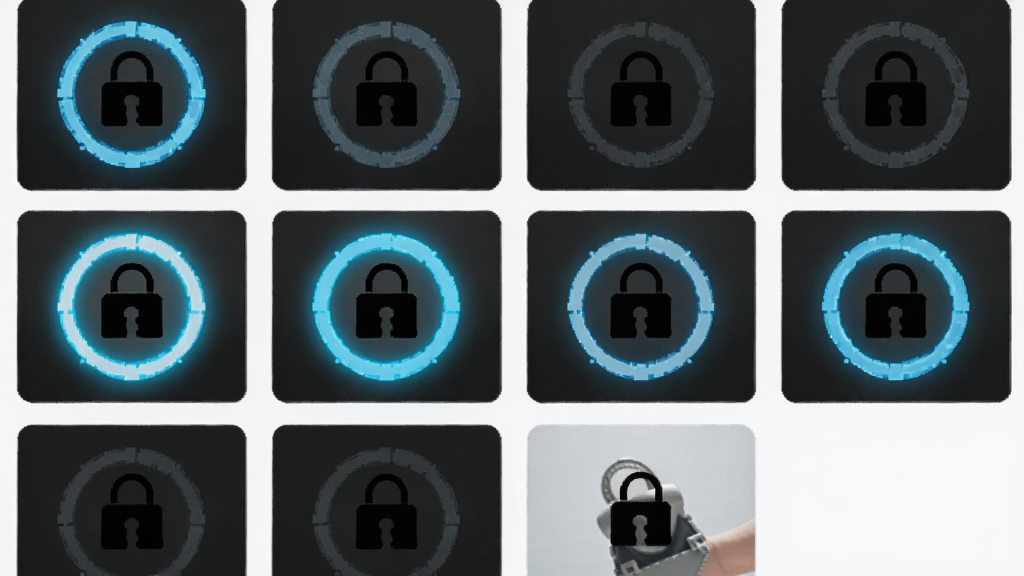 Unlock Rings 关卡选择界面,网格状排列的关卡缩略图,已解锁关卡显示为亮色圆环图标,未解锁为暗色锁形图标,整体布局干净整齐,风格简约,画质清晰