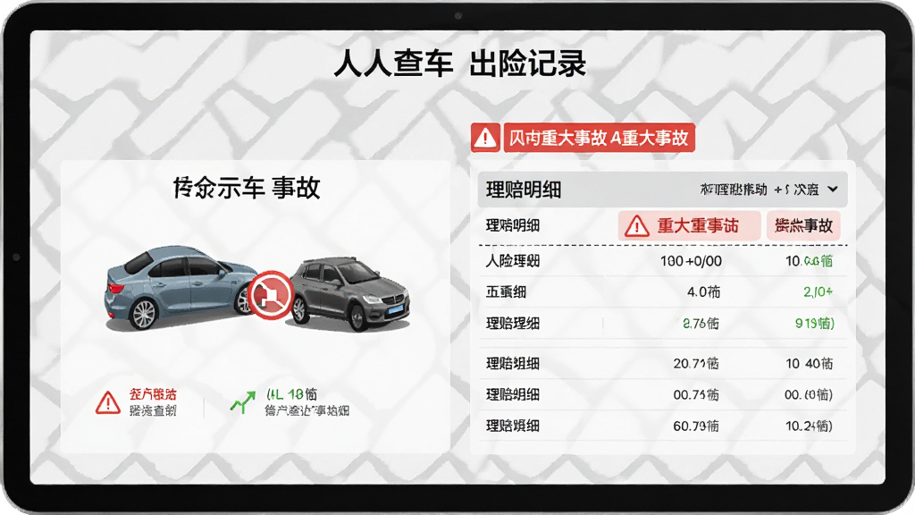 ���˲鳵���ռ�¼ҳ�棬��ʾ�¹�ʾ��ͼ��������ϸ���񣬺�ɫ��ʾ��ǩ��ע�ش��¹ʣ�����ǳ��ɫ���������רҵ��ϸ�ڰ���ͼ��������˵������ʾͼ�꣬���ʸ��壬�ɾ����޶���Ԫ��