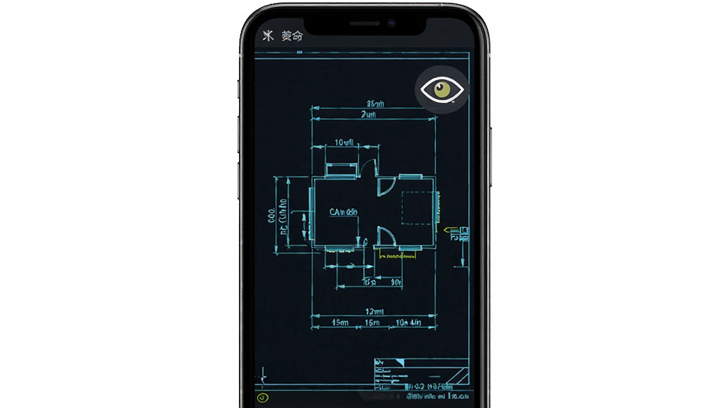 免费轻量CAD看图软件夜间模式展示,主体为手机屏幕显示深色背景下的CAD图纸,布局为全屏展示,排版突出图纸线条与标注,风格为暗黑科技风,细节包含深色背景、亮色线条、尺寸标注、护眼图标,画质高清,干净,无多余元素