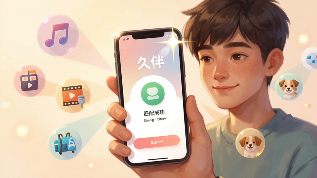 一位年轻人手持手机,屏幕上显示